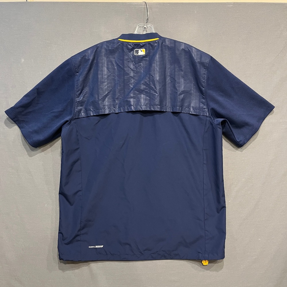 Milwaukee Brewers 1/4 Zip Windshirt Mens M Blue Majestic Short Sleeve Pullover - Picture 3 of 8